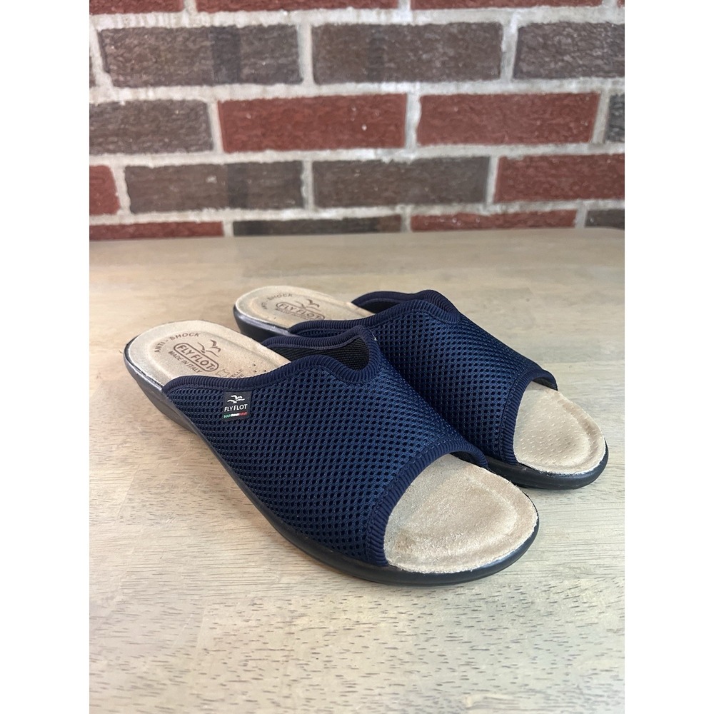 Fly Flot Wedge Sandals Women EU 40 Navy Mesh Slip On Anatomic Shoes